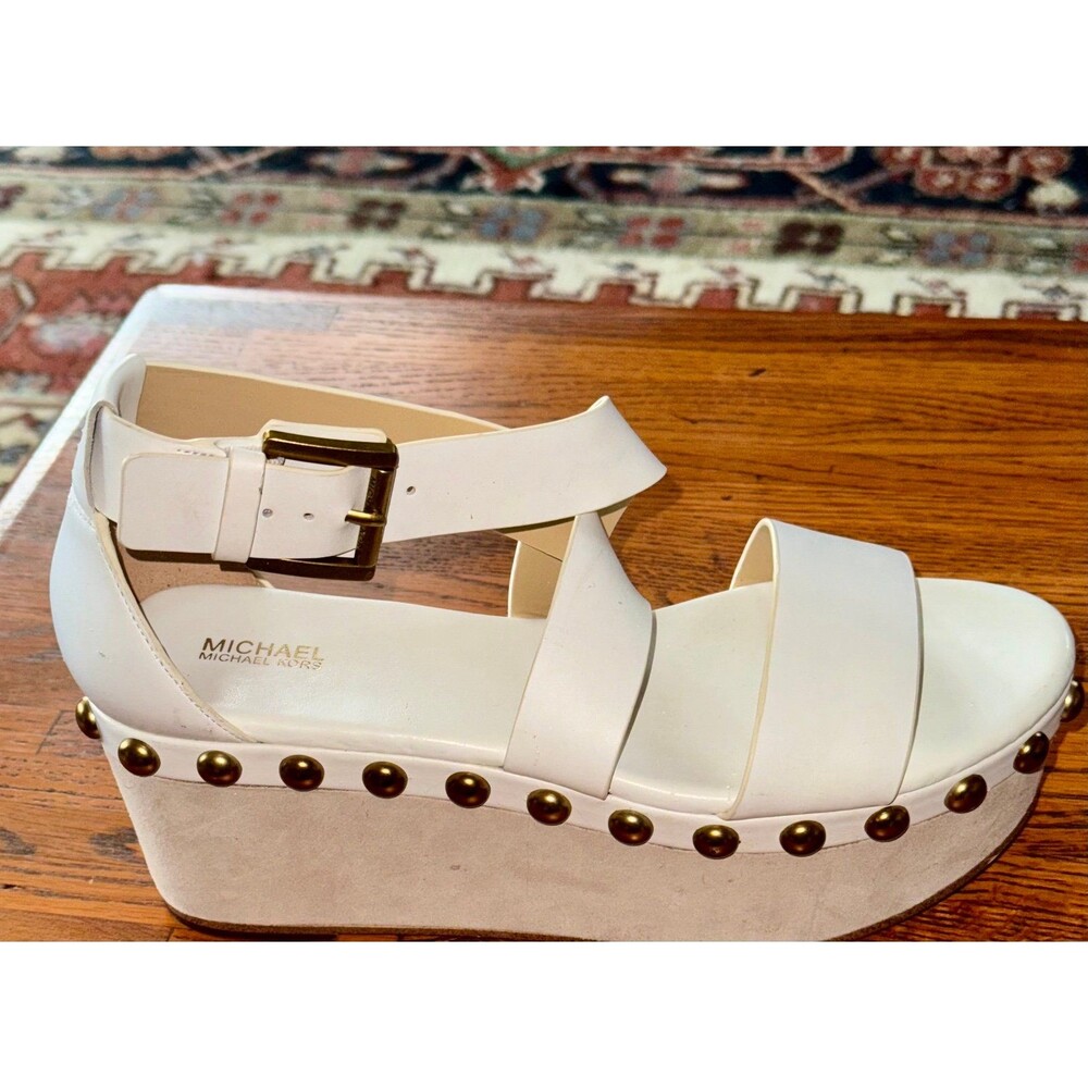 Michael Kors Studded White Leather Platform Sandals Size 8.5 New